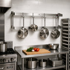 Thumbnail image #2 for John Boos PRW21A Wall-Mount Stainless Steel Double-Bar Pot Rack, 36 Inch, with 6 Double Hooks