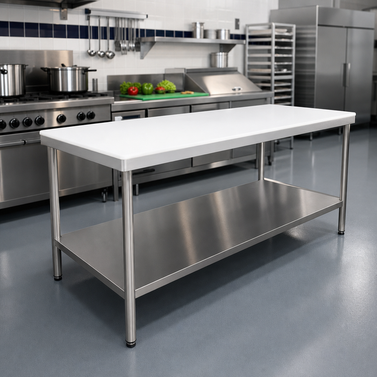 Product image #2 for Poly-Vance 48-Inch x 24-Inch Poly-Top Work Table with Adjustable Stainless Steel Undershelf