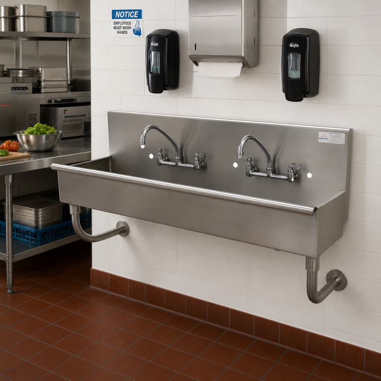 Product image #2 for Advance Tabco 48-Inch 2-Station Wall Mounted Multi-Wash Hand Sink, Square Corner, 304 Stainless Steel