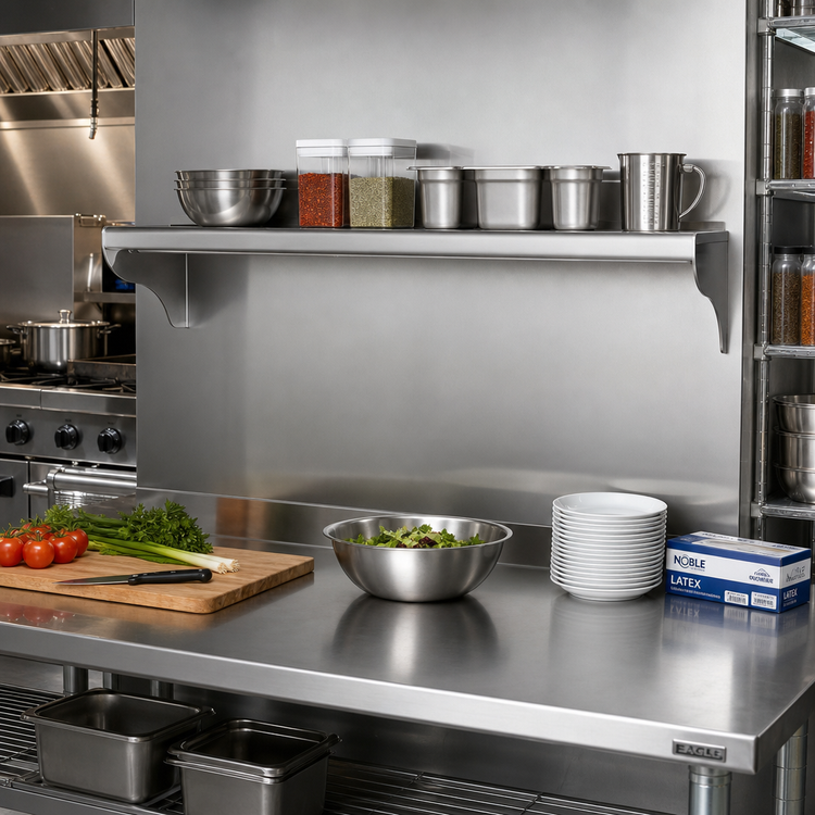 Product image #2 for Eagle Group 60 Inch x 10 Inch Wall-Mounted 16 Gauge Type 430 Stainless Steel Shelf