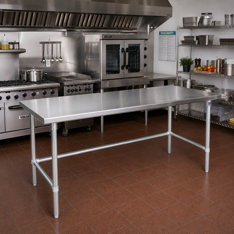 Product image #2 for John Boos Stallion 120-Inch x 30-Inch Stainless Steel Flat Top Work Table with Safety Edge and Galvanized Base