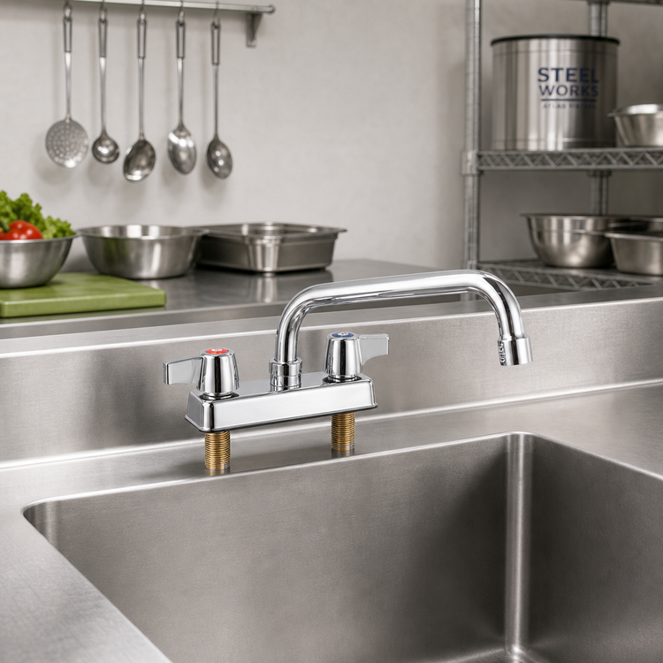 Product image #2 for Steel Works Stainless Deck-Mount Manual Faucet with 4-Inch Centers and 8-Inch Swing/Swivel Spout