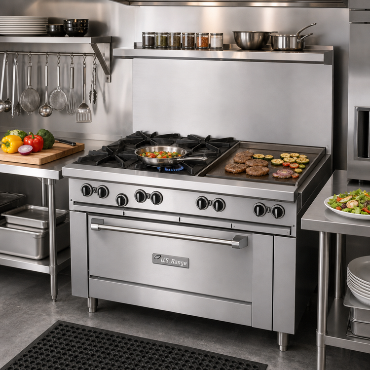 Product image #2 for Garland US Range U36-4G12S 36-Inch Gas Restaurant Range with 4 Open Burners, 12-Inch Griddle, and Storage Base