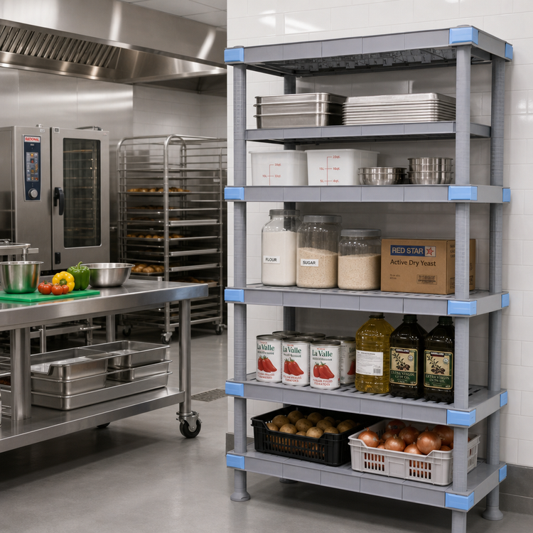 Product image #2 for Quantum Millenia 5-Shelf Gray Polymer Shelving Unit with Dunnage Stand, 2000 lb Capacity, 60" W x 21" D x 86" H