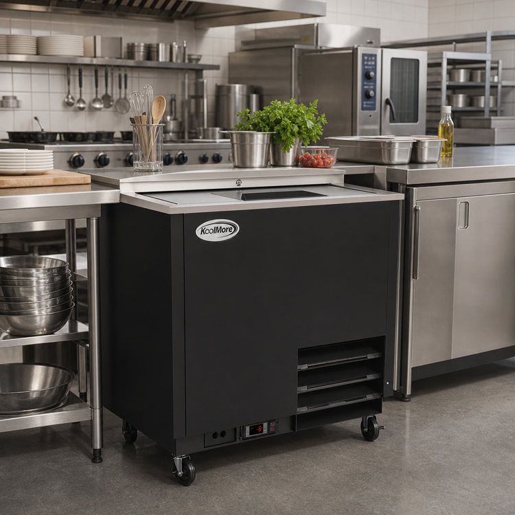 Product image #2 for KoolMore 36-Inch Commercial Glass Froster with 9 Cu. Ft. Capacity, Black Steel, Top Sliding Door