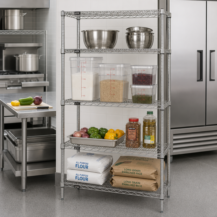 Product image #2 for Quantum 30"W x 21"D x 63"H Stationary Wire Shelving Starter Kit, 304 Stainless Steel
