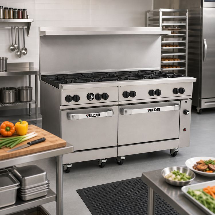Product image #2 for Vulcan Endurance 60-Inch Commercial Gas Restaurant Range with 10 Open Burners, Standard Oven Left and Convection Oven Right