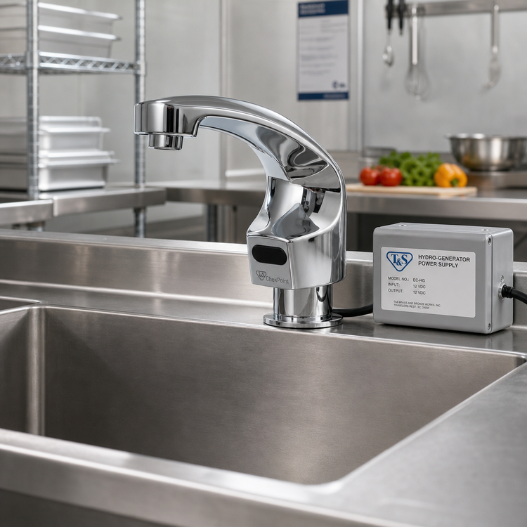 Product image #2 for T&S Brass ChekPoint Electronic Touchless Faucet, Deck-Mount Single-Hole, Chrome Finish with Hydro-Generator Power Supply