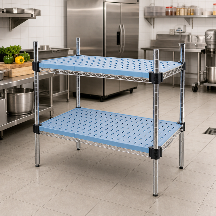 Product image #2 for QuadPlus 36 x 24 Inch Louvered Blue Polymer Shelf Mat with MicroGard Antimicrobial Protection and Chrome Wire Frame