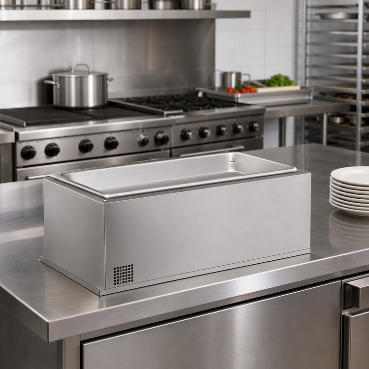 Product image #2 for Hatco Built-In Rectangular Insulated Hot Well with Drain, Full-Size Pan, 1650W