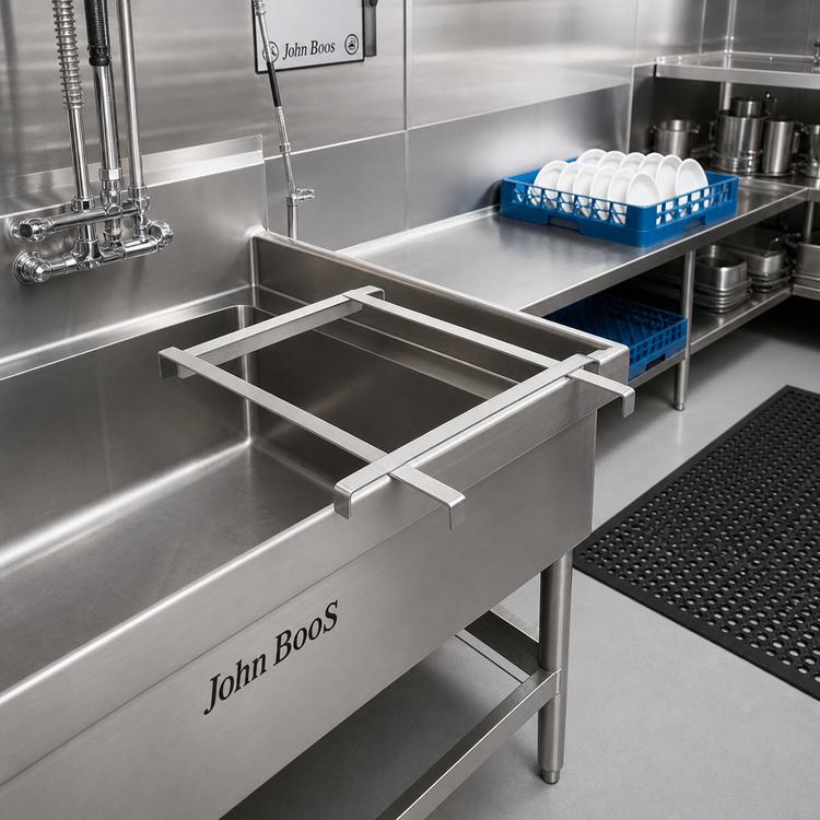 Product image #2 for John Boos 18" x 18" Stainless Steel Dishtable Rack Slide for Pre-Rinse Sink