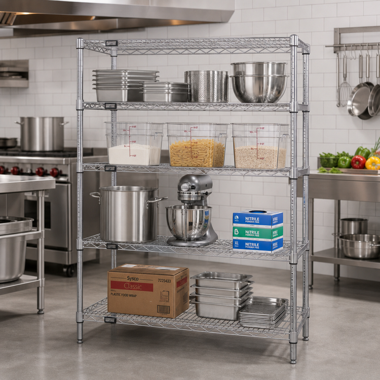 Product image #2 for Quantum 60" x 36" x 54" 4-Shelf Wire Shelving Starter Kit, 304 Stainless Steel