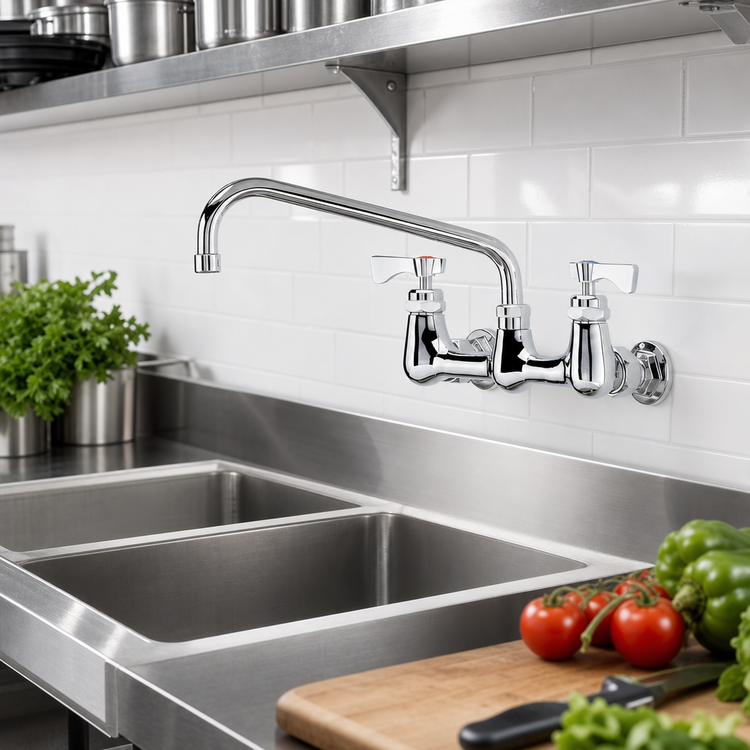 Product image #2 for Krowne Royal Series Splash-Mounted Commercial Faucet with 10-Inch Swing Spout, 8-Inch Centers