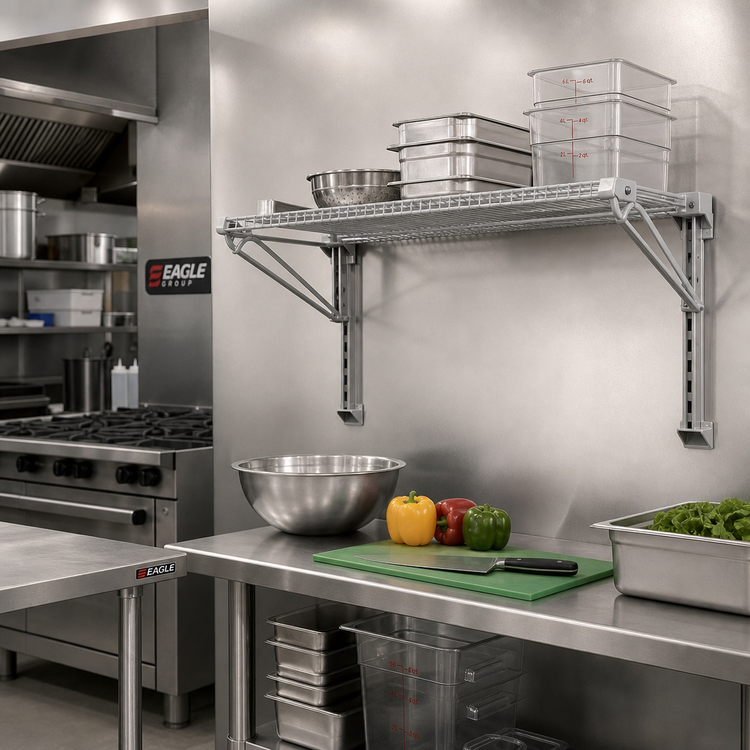 Product image #2 for Eagle Group Adjustable Post Wire Wall Mount Prepackaged Mid Unit for 24-Inch Shelves, 14-Inch Post, Stainless Steel