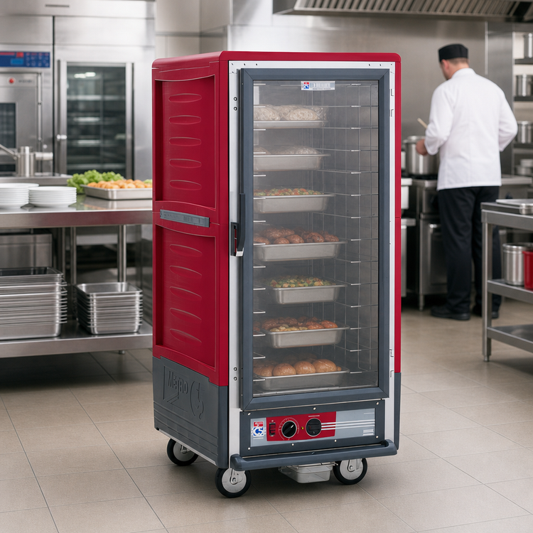 Product image #2 for Metro C5 Insulation Armour Red 3/4 Height Mobile Heated Holding Cabinet with Clear Door and Fixed Wire Slides