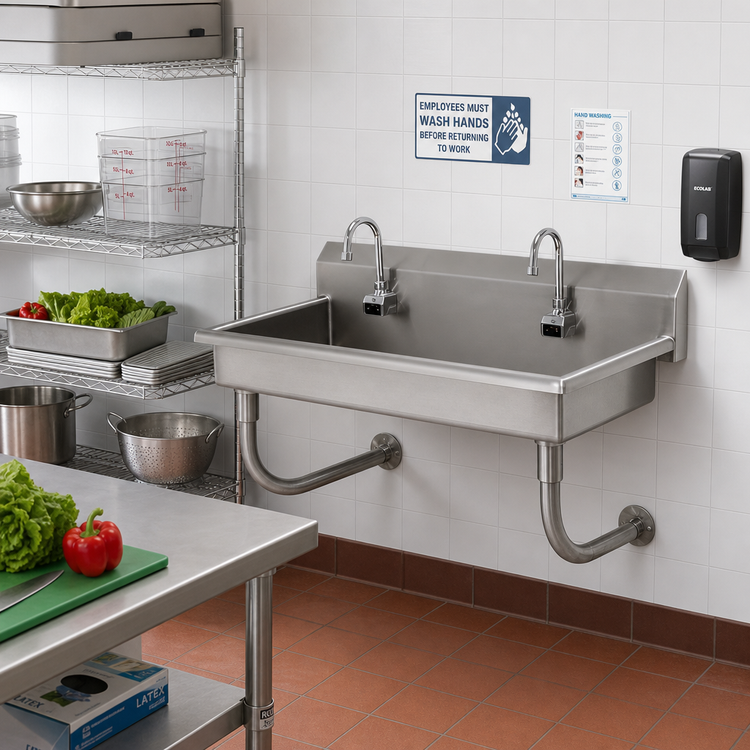 Product image #2 for Advance Tabco Multiwash Wall Mounted Hand Wash Sink with 2 Electronic Faucets, 40 Inch Wide