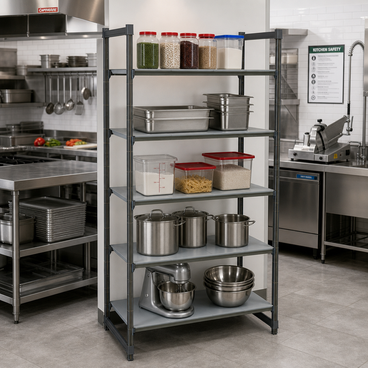 Product image #2 for Cambro Camshelving Basics Plus 5-Shelf Solid Stationary Polymer Shelving Starter Unit, 24 x 36 x 84 Inches, Brushed Graphite