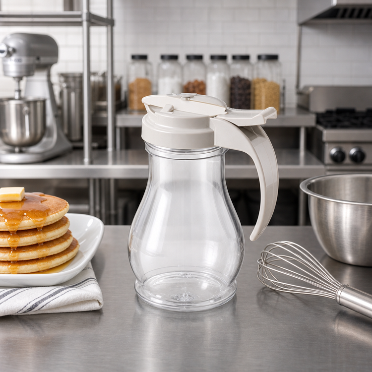 Product image #2 for Dripcut 10 oz Clear Polycarbonate Syrup Dispenser with Almond Plastic Top
