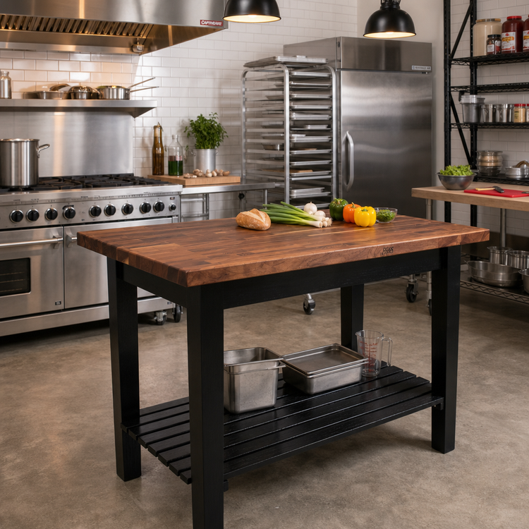 Product image #3 for John Boos American Black Walnut Wood Top Work Table with Painted Base and Slatted Undershelf, 60 x 36 x 34-3/4 Inches