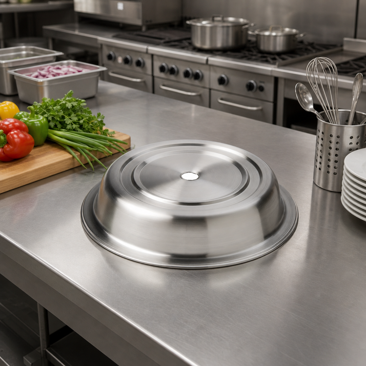 Product image #2 for Round Stainless Steel Plate Cover with Finger Hole, 11-1/8 to 11-1/2 Inch Diameter, 2 Inch High