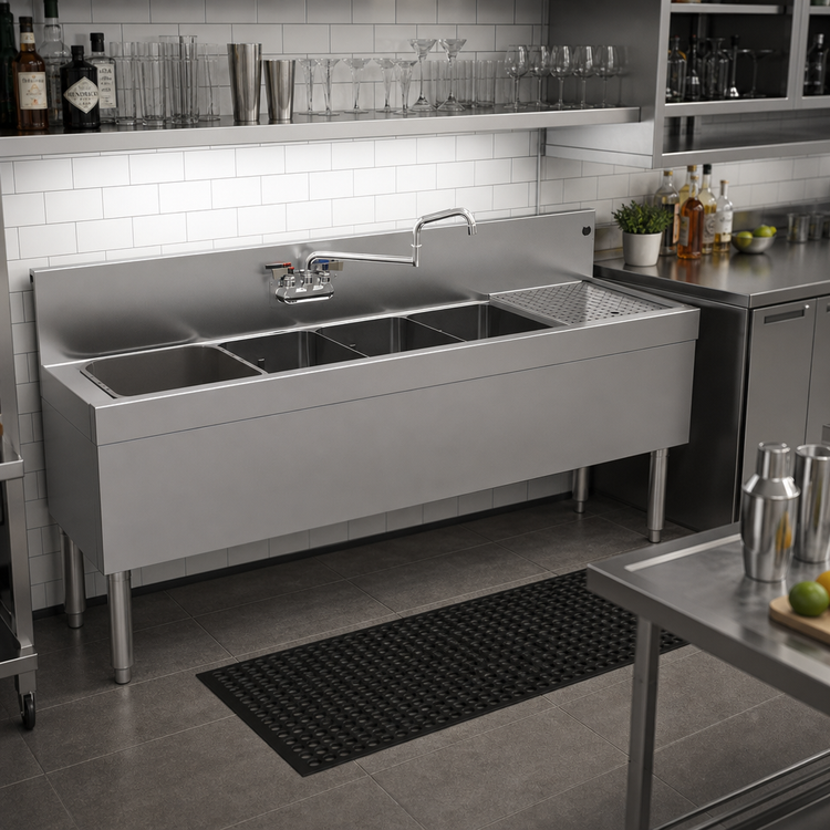 Product image #2 for Glastender Four-Compartment Stainless Steel Underbar Sink Unit with Right Drainboard, 60 Inch Wide