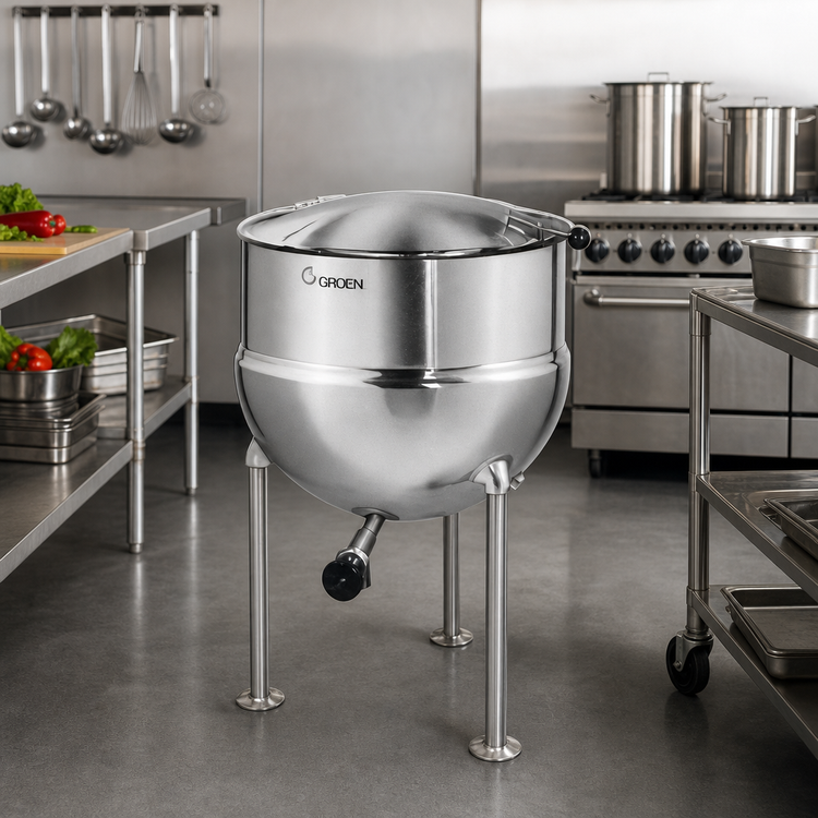 Product image #2 for Groen FT-20 20-Gallon Direct Steam Kettle with 2/3 Jacket and Tri-Leg Base