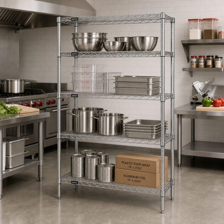 Product image #2 for Quantum 36"W x 24"D x 63"H 4-Shelf 304 Stainless Steel Stationary Wire Shelving Starter Kit