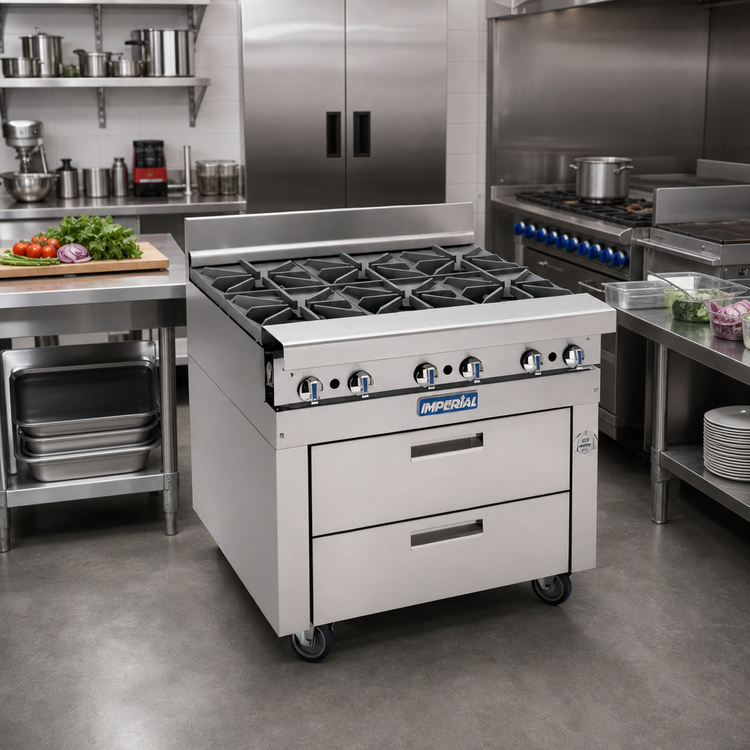 Product image #2 for Imperial Spec Series 36-Inch Self-Contained Sizzle 'N Chill Refrigerated Work Table with 2 Drawers