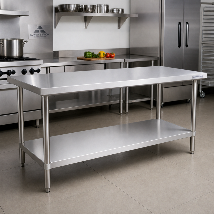 Product image #2 for Advance Tabco 72" x 24" 14-Gauge 304 Stainless Steel Work Table with Adjustable Undershelf
