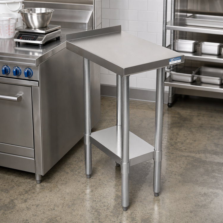 Product image #2 for BK Resources 18-Inch x 24-Inch Stainless Steel Filler Table with Adjustable Undershelf and 1-1/2-Inch Rear Riser
