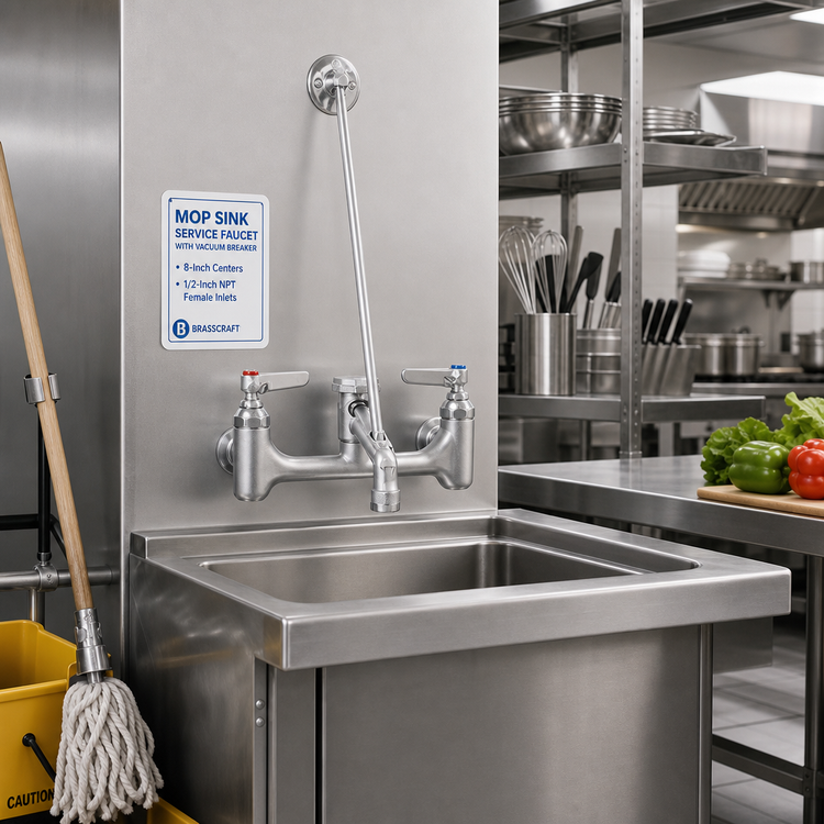 Product image #2 for Mop Sink Service Faucet with Vacuum Breaker, 8-Inch Centers, 1/2-Inch NPT Female Inlets