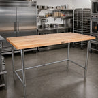 Thumbnail image #2 for John Boos TNB12 120-Inch Wood Top Work Table with 2-1/4-Inch Edge-Grain Hard Rock Maple Top and Stainless Steel Base