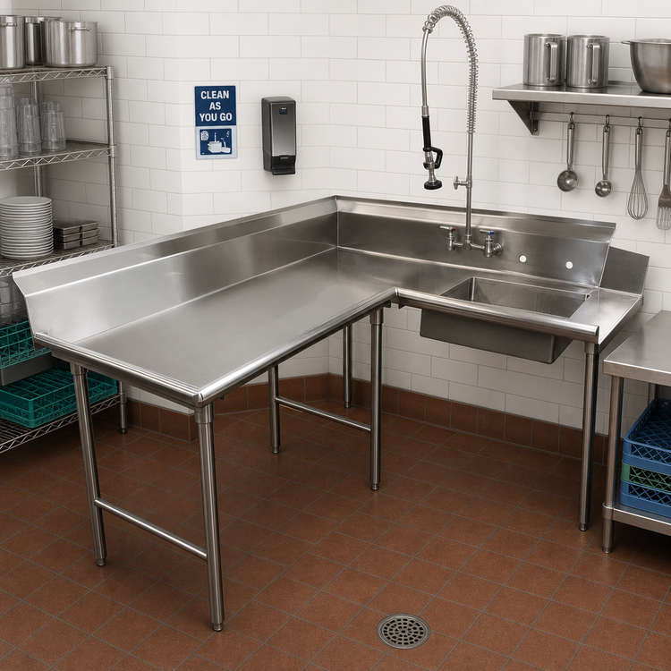Product image #2 for Advance Tabco Korner Left-Hand L-Shaped Soil Dish Table with Pre-Rinse Sink, 47-Inch, 304 Stainless Steel