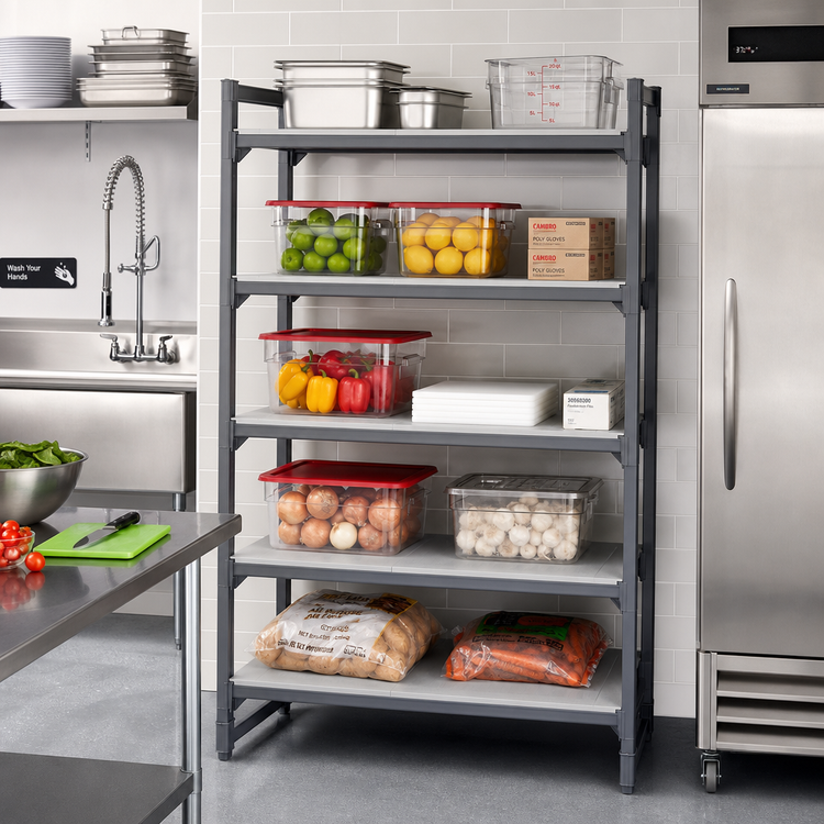 Product image #2 for Cambro Camshelving Basics Plus 24 x 36 Inch 5-Shelf Solid & Vented Shelf Kit, Brushed Graphite
