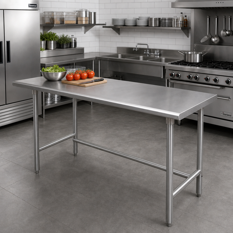 Product image #2 for Advance Tabco TSAG-367 16 Gauge 430 Stainless Steel Flat Top Work Table, 84 x 36 Inches, Open Base
