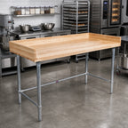 Thumbnail image #2 for BK Resources MBTGOB-6036 60 x 36 Inch Hard Maple Bakers' Table with 1-3/4 Inch Top, Galvanized Open Base and Coved Risers