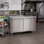 Thumbnail image #2 for Eagle Group Spec-Master CBH2472SEM 72" x 24" Stainless Steel Enclosed Work Table with 14-Gauge Top, Marine Edge and Hinged Doors