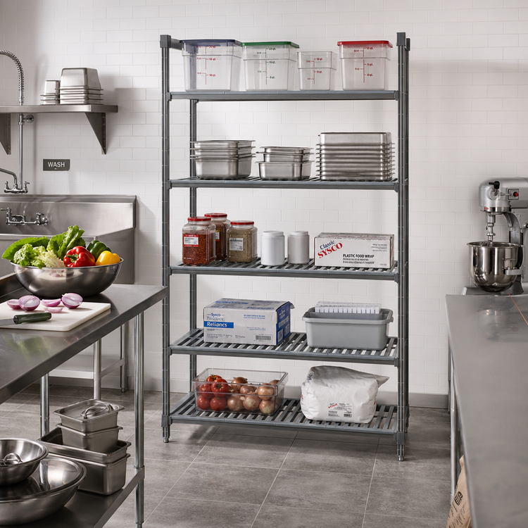 Product image #2 for Cambro Camshelving Basics Plus 5-Tier Vented Add-On Shelving Unit, 18 x 48 x 64 Inches, Brushed Graphite