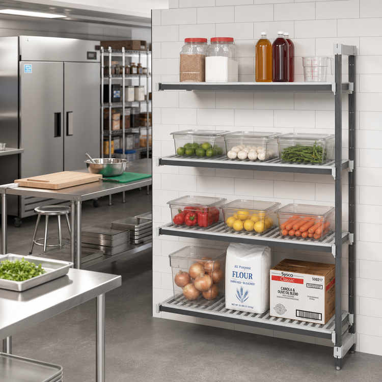Product image #2 for Cambro Camshelving Elements XTRA 4-Tier Stationary Add-On Shelving Unit, 18"D x 36"L x 72"H, Vented, Speckled Gray