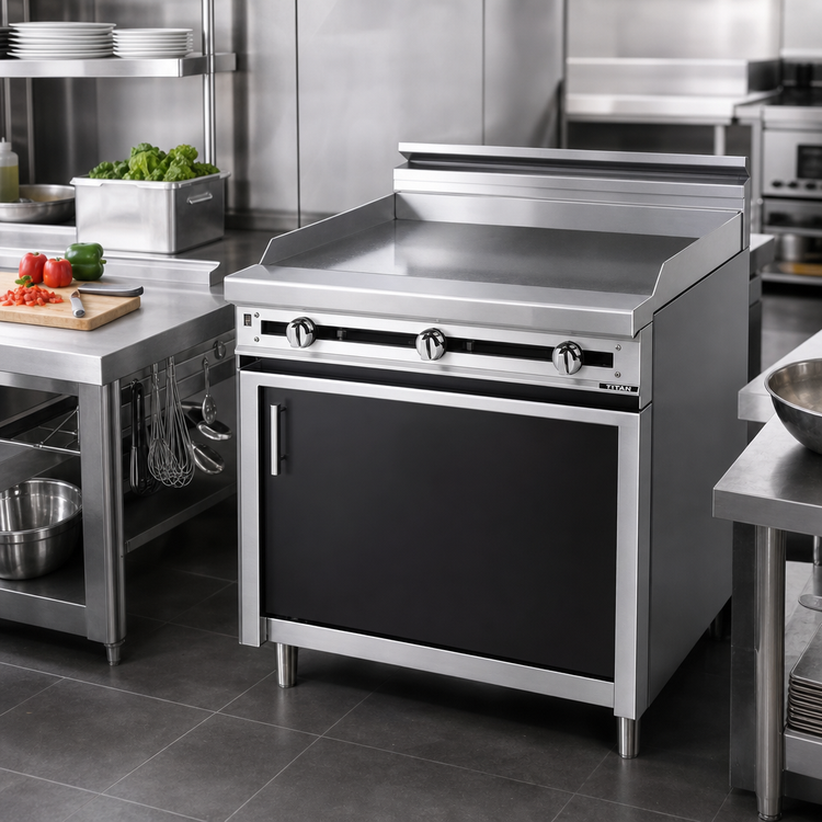 Product image #2 for Titan JTRH-48G Heavy Duty 48 Inch Cabinet Base Gas Griddle Range with Manual Controls