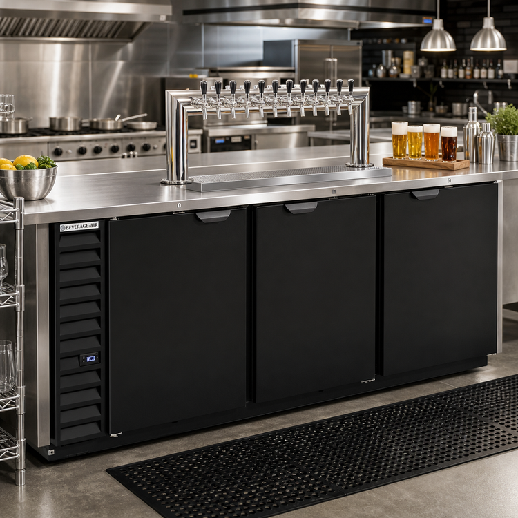 Product image #2 for Beverage-Air 94-Inch 3-Door Direct Draw Beer Dispenser with 12-Tap Tower, 5 Half-Barrel Keg Capacity