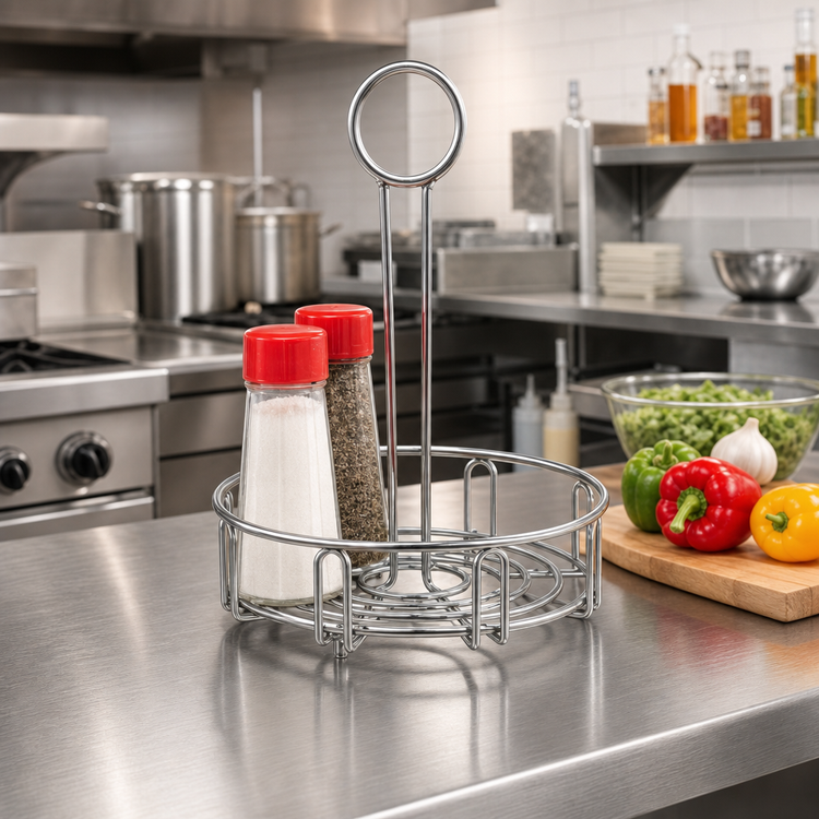 Product image #2 for Vollrath Round Wire Condiment Caddy for Four 12 Oz Squeeze Bottles and Salt & Pepper Shakers