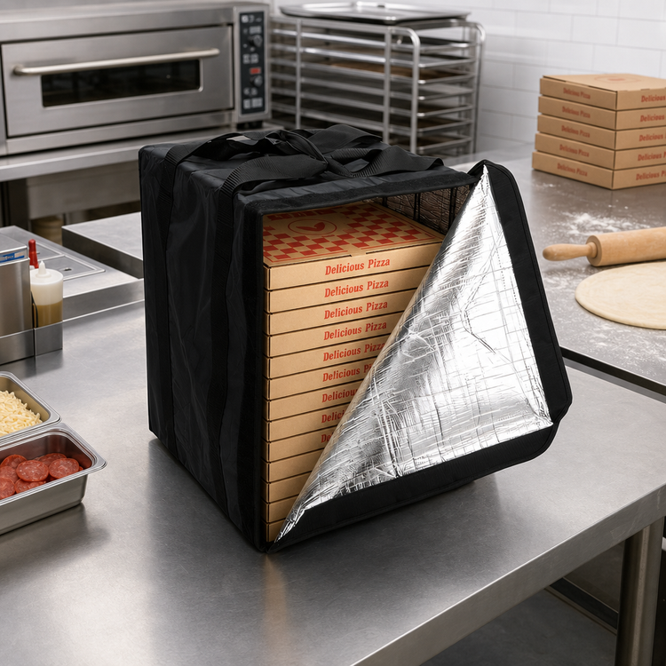 Product image #2 for Deluxe Black Pizza Delivery Bag with Rack, 19 x 19 x 27 Inches, Holds Up to 10 Pizza Boxes