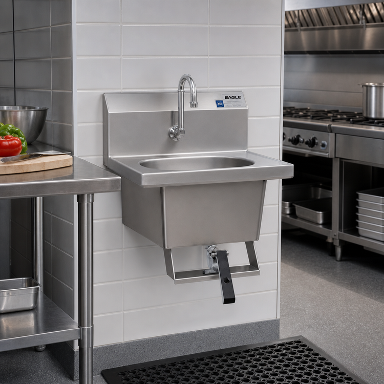 Product image #2 for Eagle Group Wall-Mounted Single Knee Pedal Hand Wash Sink, 304 Stainless Steel