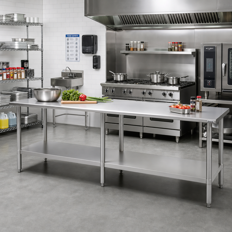 Product image #2 for Eagle Group Deluxe Series Stainless Steel Work Table with Adjustable Undershelf, 144" W x 36" D