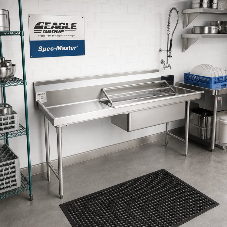 Product image #2 for Eagle Group Spec-Master 72-Inch Straight Stainless Steel Soiled Dishtable with 20 x 20 x 5 Sink, Left-to-Right Operation
