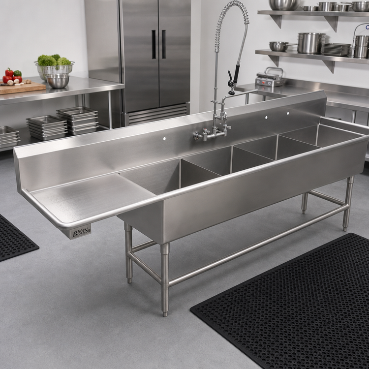 Product image #2 for John Boos Pro-Bowl 4-Compartment 14-Gauge Stainless Steel Sink with 30-Inch Left Drainboard