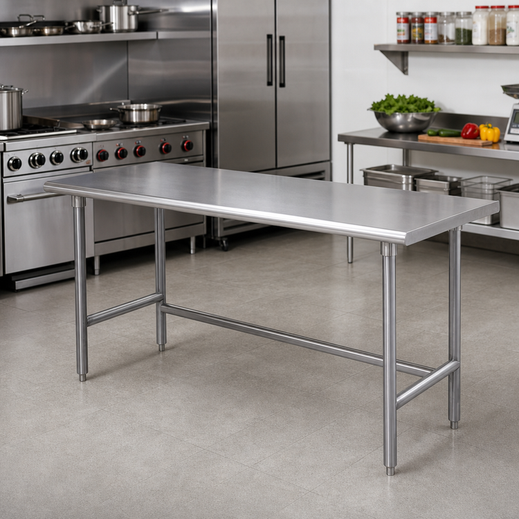 Product image #2 for Advance Tabco Premium Series Flat Top Open Base Stainless Steel Work Table, 144W x 30D