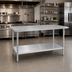 Thumbnail image #2 for Advance Tabco 84-Inch x 30-Inch 16 Gauge 430 Stainless Steel Flat Top Work Table with Galvanized Undershelf and Legs