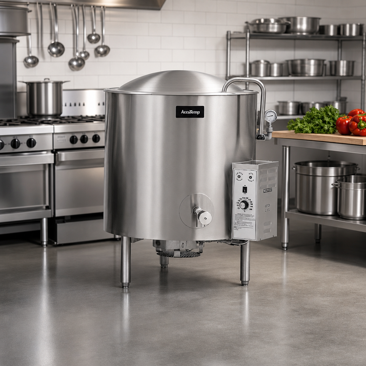 Product image #2 for AccuTemp Edge Series™ 30 Gallon Gas Stationary Kettle with Full Jacket and 316 Stainless Steel Liner